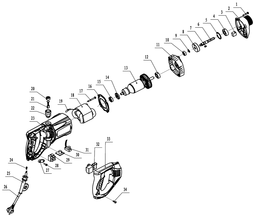 Взрыв-схема и запчасти для вибратора электрического ELITECH ВРЭ 1335